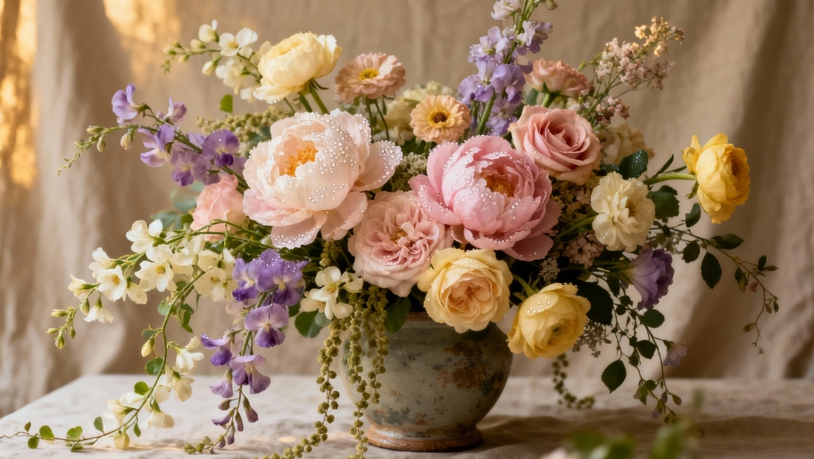 a colorful and detailed flowers in a vase